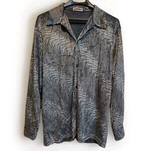 Vintage YMLA Shirt Mens M Black Velvet Burnout Button Up Disco Rave Club 90s Y2K